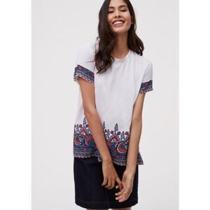 LOFT Fan Floral Light Pink Crewneck Blouse Short Sleeve Lightweight Top Sz S